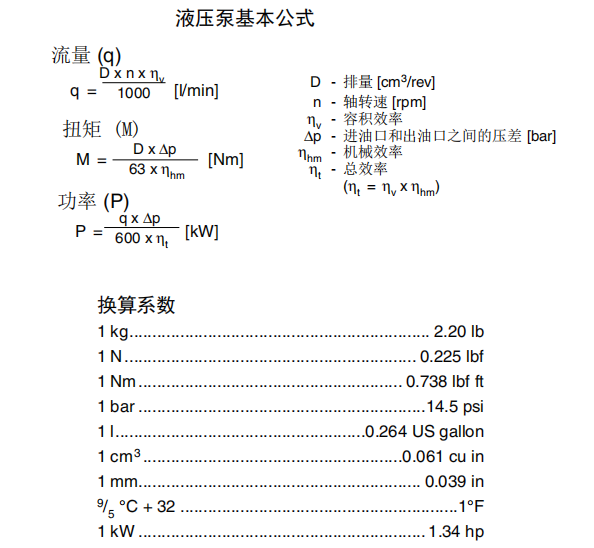 液壓泵基本公式