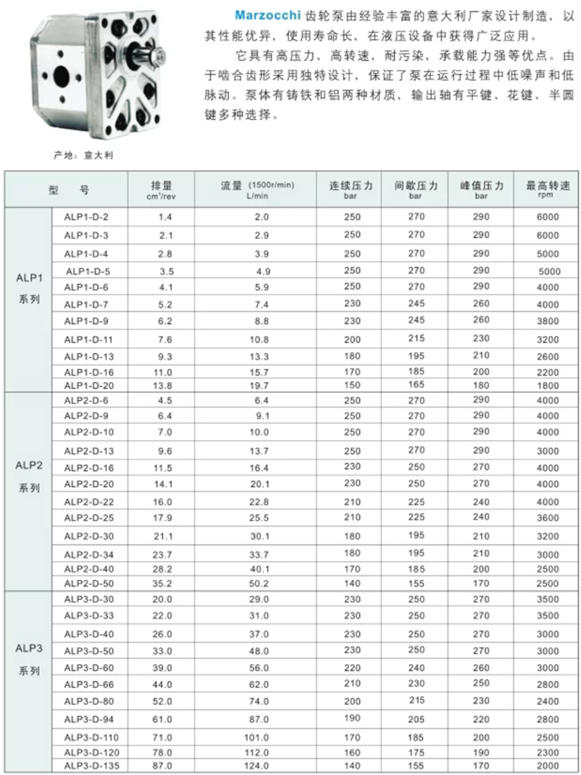 馬祖奇ALP 系列齒輪泵型號參數(shù)