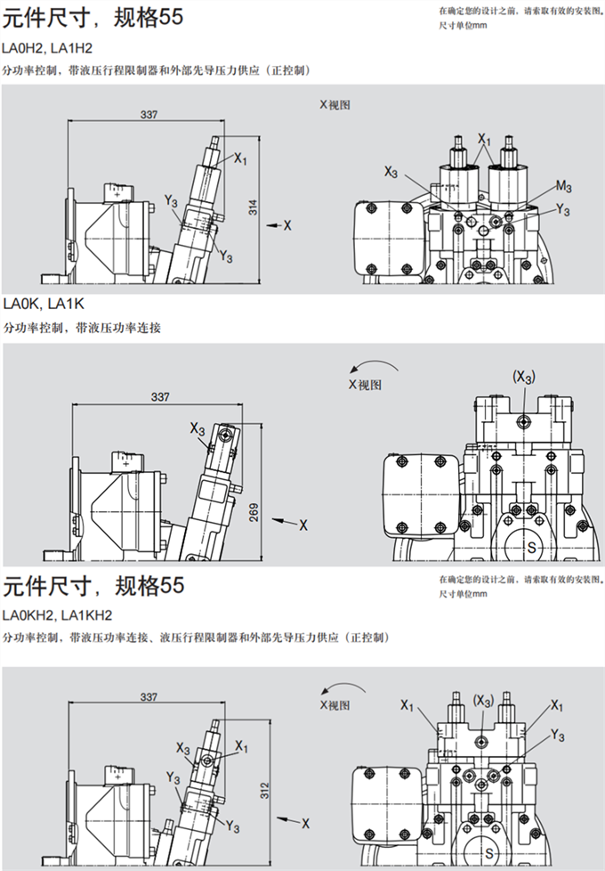 元件尺寸，規格55 LA0KH1/H3, LA1KH1/H3