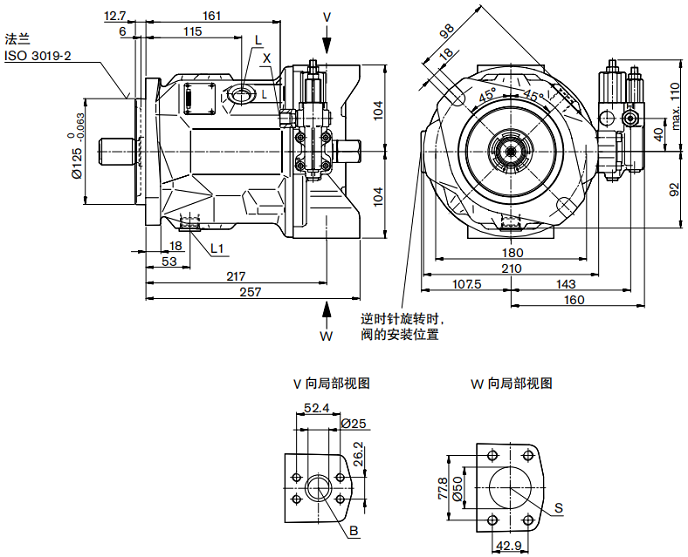 A10VSO71DFR,A10VSO71DFR1力士樂柱塞泵安裝尺寸: