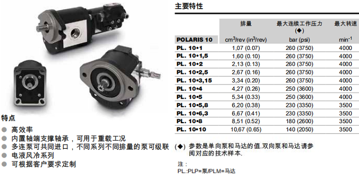 凱斯帕PL10系列齒輪泵參數(shù)